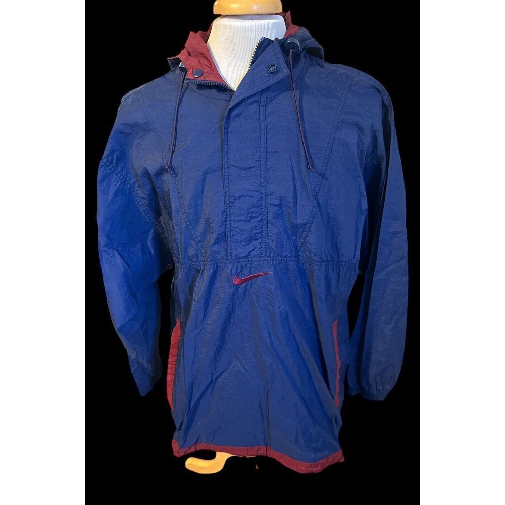 Nike Blue and Red Pullover Bomber-Style Windbreaker Jacket